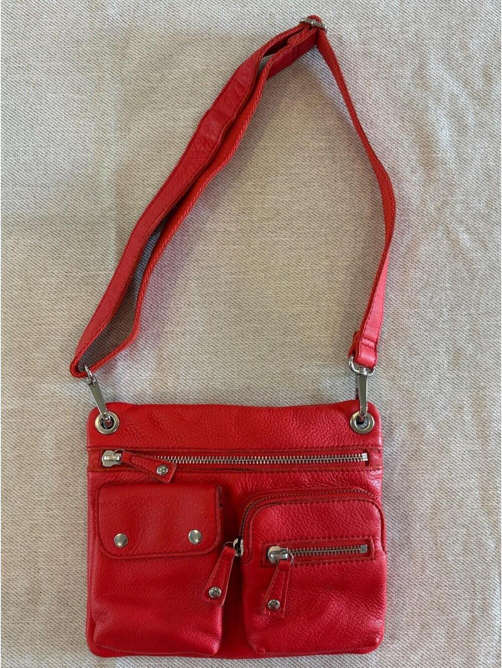 Fossil Red Pebbled Leather Crossbody Bag Purse Multi-Pocket New Without Tags